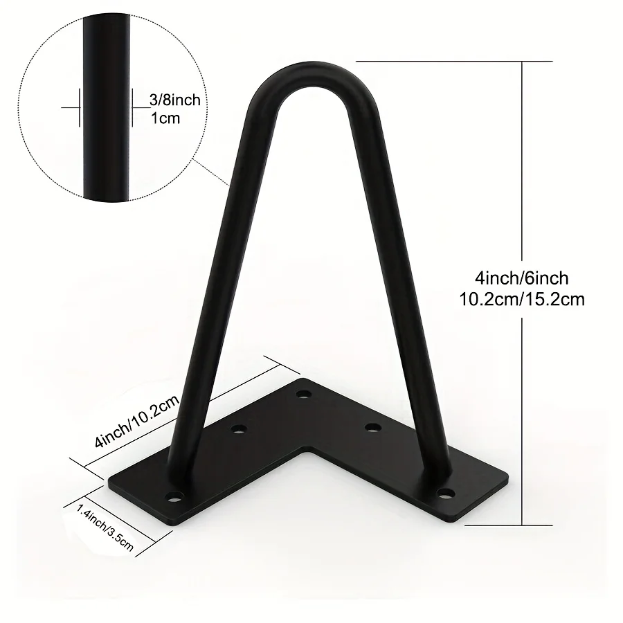 4pcs 10cm Black Heavy Duty Hairpin Furniture Legs Metal DIY Projects for TV Stand,Sofa,Cabinet,Etc with Rubber Floor Protectors