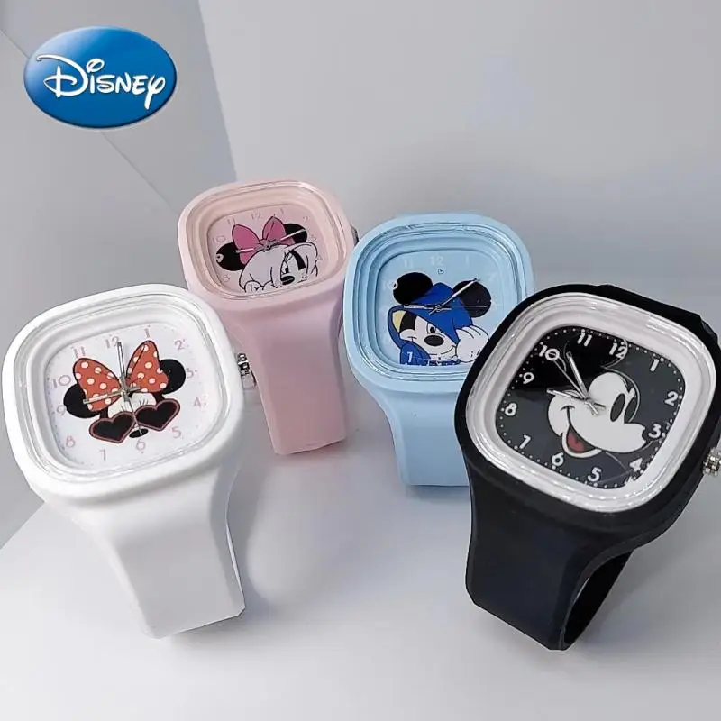 Kawaii Disney Mickey Mouse Cartoon Watch Square High-Quality Skin Feel Silicone Watch Adjustable Watch Ladies Watch Clock Wrist