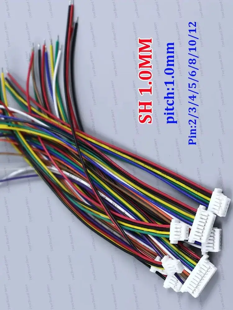 10/20/50 SZT. Złącze kablowe JST SH1.0 SH 1.0mm, 2/3/4/5/6/7/8/9/10/12 pinowe, raster 1.0MM, długość przewodu 10CM/20cm/30CM, przewód 28AWG — 2