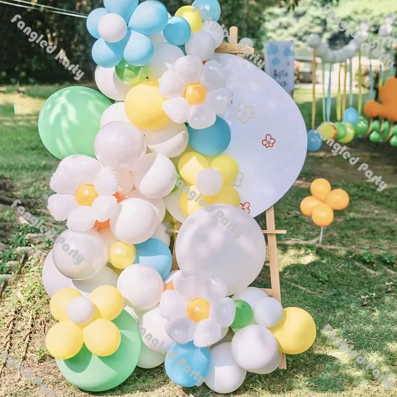 

75pcs White Blue Yellow Boho Balloon Garland Gender Reveal 1st Birthday Background Baby Shower Wedding Two Groovy Party Supplies