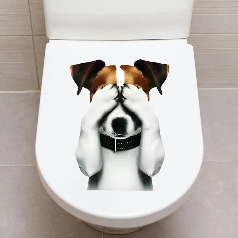 Shy Puppy Self-Adhesive Toilet Sticker PVC Dog Wall Decal With Closed Eyes Design Easy Stick Animal Theme Decoration