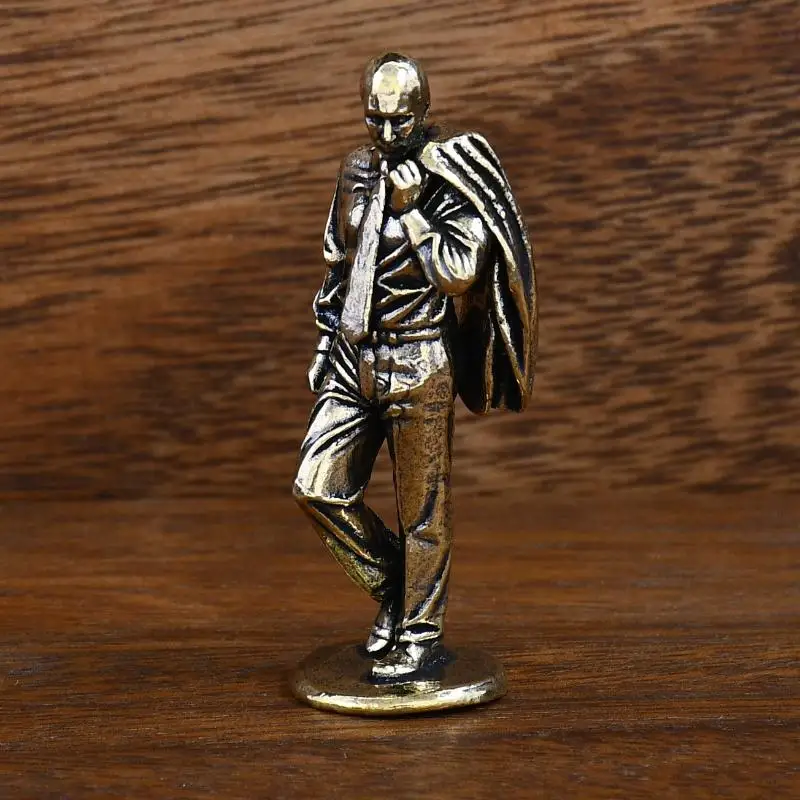 Brass Handsome Male Statue Vintage Suit Figurine Retro Character Model Home Desk Office Decor Gift