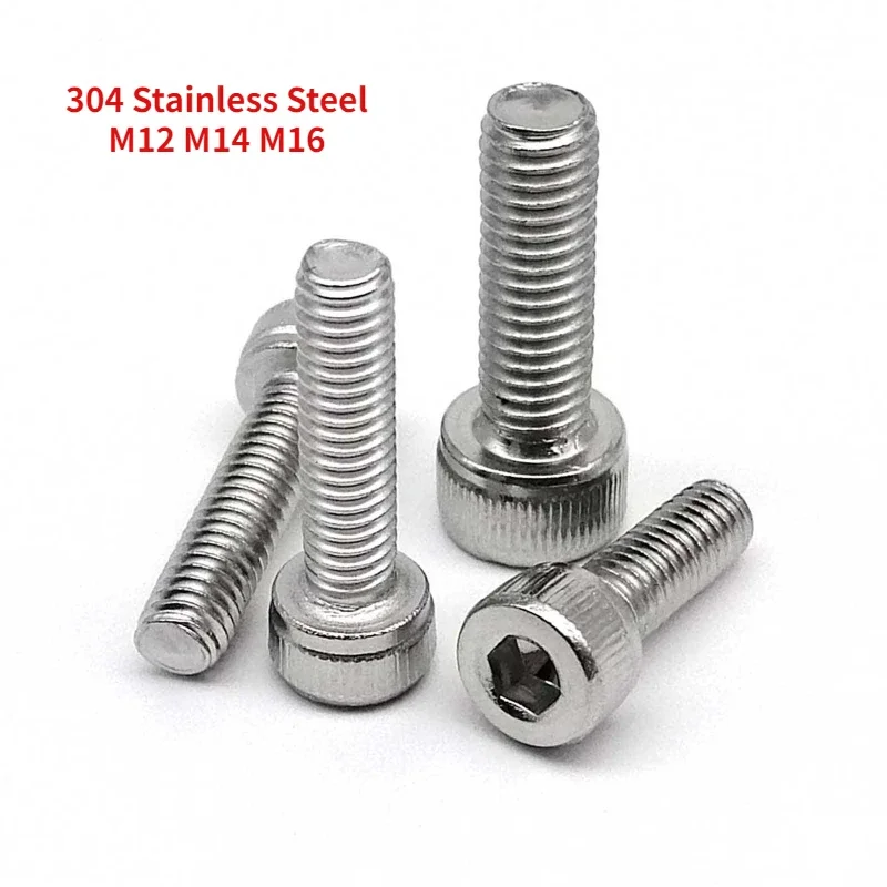 

5/10pcs M12 M14 M16 304 Stainless Steel DIN912 Allen Hexagon Hex Socket Head Cap Bolt Screw Thread Length 20mm-100mm