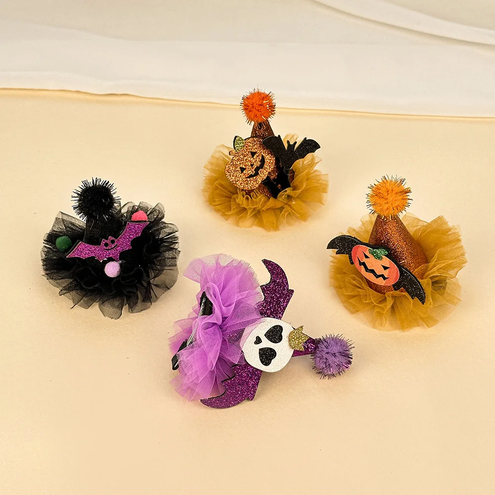 

1 Pcs Ladies' Hair Clips Halloween Funny Devil Pumpkin Bat Skeleton Mesh Hat Hair Pins High-quality Hair Accessories For Girl
