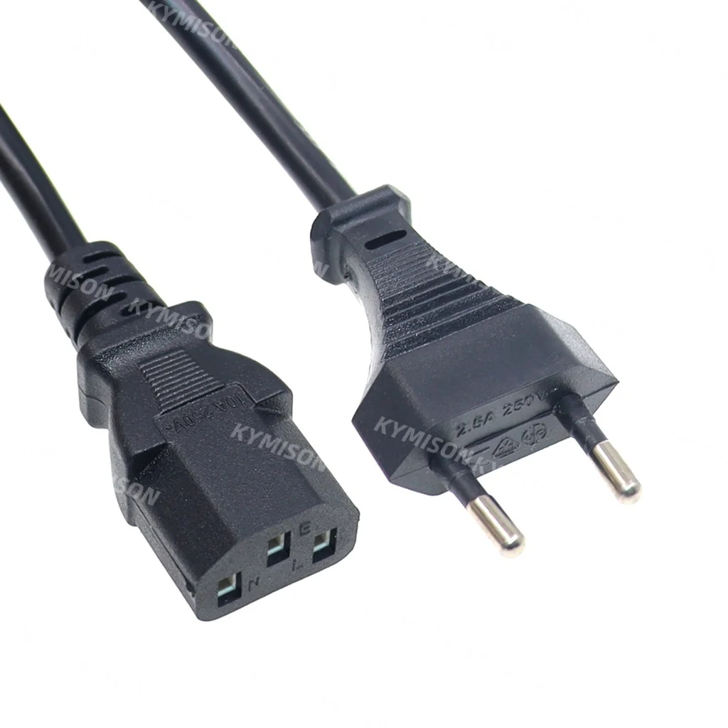 EU-Netzkabel aus reinem Kupfer, europäisches AC-Stromkabel, 2-poliger EU-Stecker auf IEC 320 C13, Netzkabel, 2 x 0,75 mm2, Kupferleiter, 1 m/1,5 m/3 m