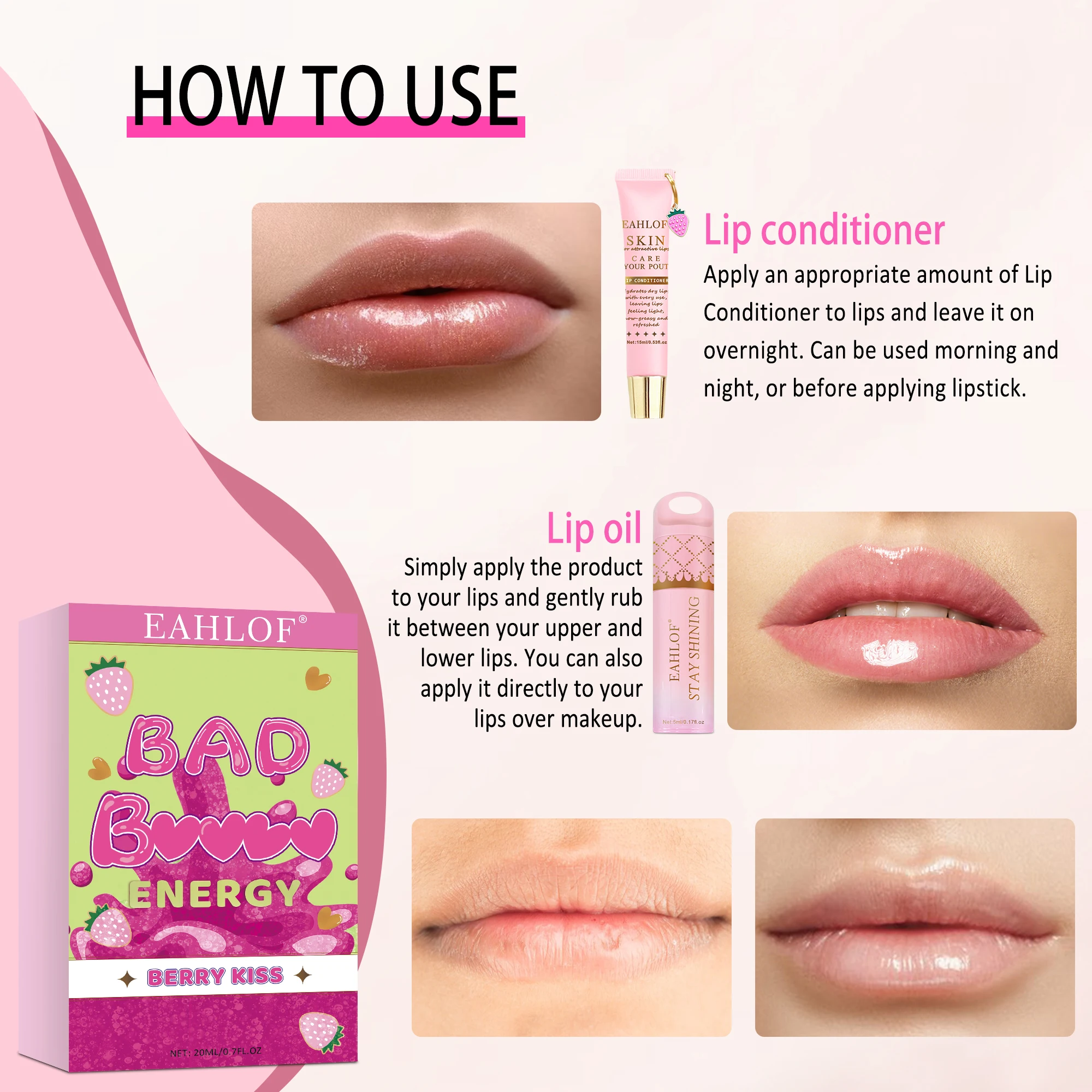 قطعتان من بلسم الشفاه Bad B--tch لإصلاح الشفاه الجافة، قناع الشفاه الطبيعي بالكامل، رطوبة طويلة الأمد، مرطب وعناية شفاه مكثفة