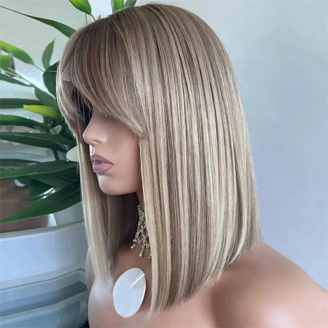 

Синтетический парик Светло-русый парик фронта шнурка с бликами Супер длинные натуральные прямые женские парики Предварительно выщипанное волокно брюнетки