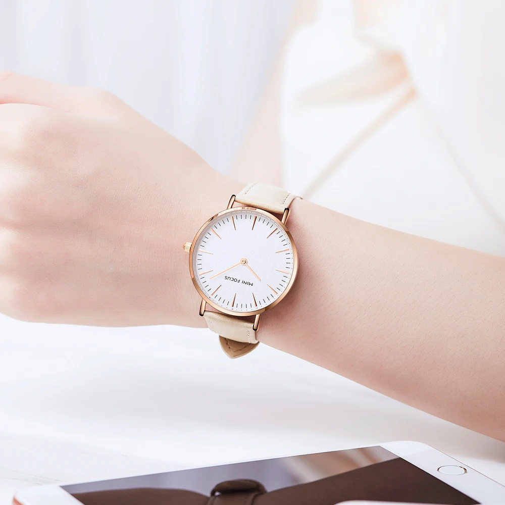 New Arrival MINI FOCUS MF0318L Luxury Ladies Wrist Watches Genuine Leather Strap Women Minimalist Quartz Watch