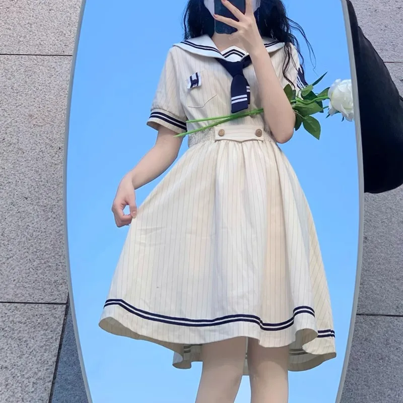 Cgc-女性用ホワイトロリータドレス、プレッピースタイル、セーラーカラー、カワイイ、日本製、ショート、ヴィンテージ、女性、エレガントなパーティー、夏