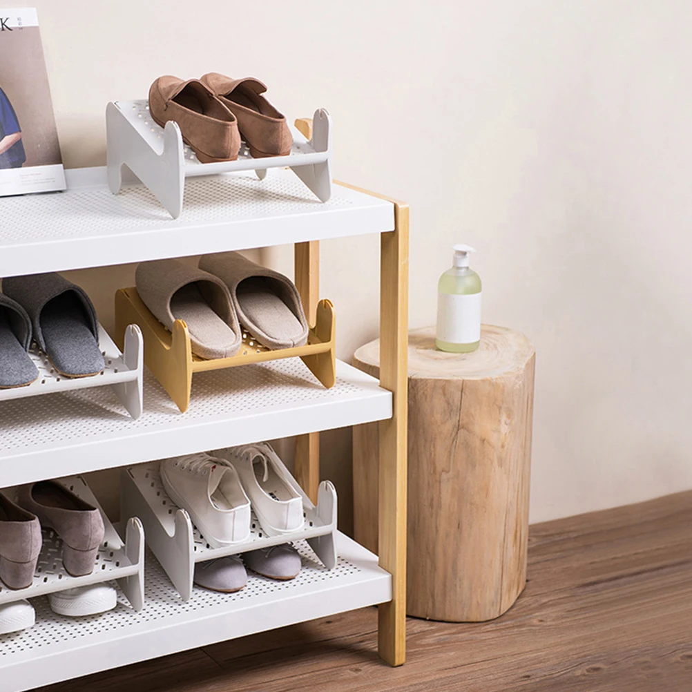 

Space-Saving Shoe Rack 2-Tier Plastic Shoes Organizer Ventilated Non-Slip Baffle PP Material No Punching Easy Assembly