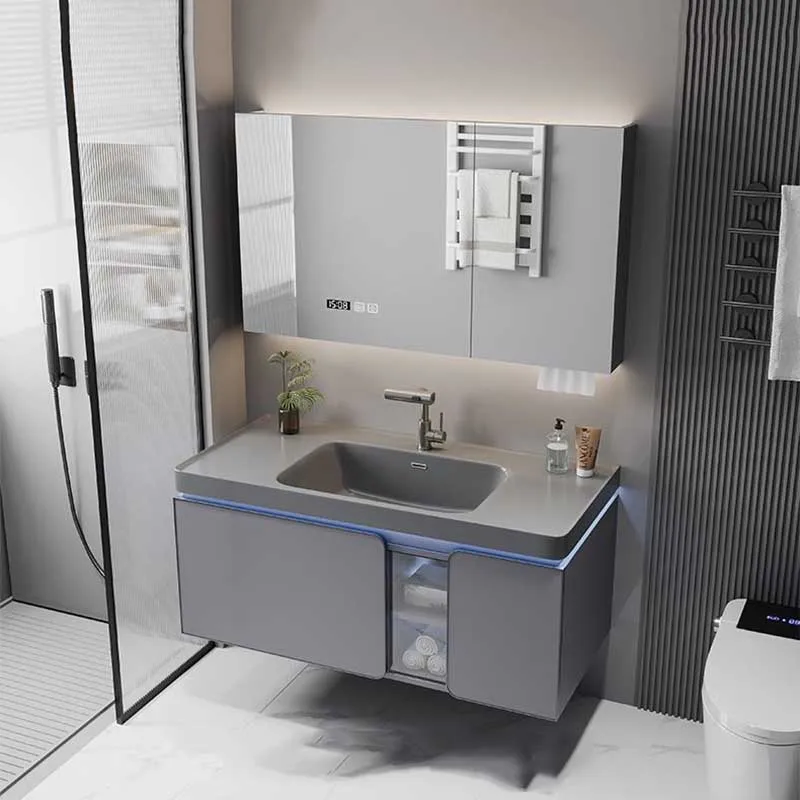 

Ceramic Organizer Cabinet Waterproof Large Mirror Vanity Bathroom Cabinet Luxury Wooden Armoir Salle De Bain Storage Furniture