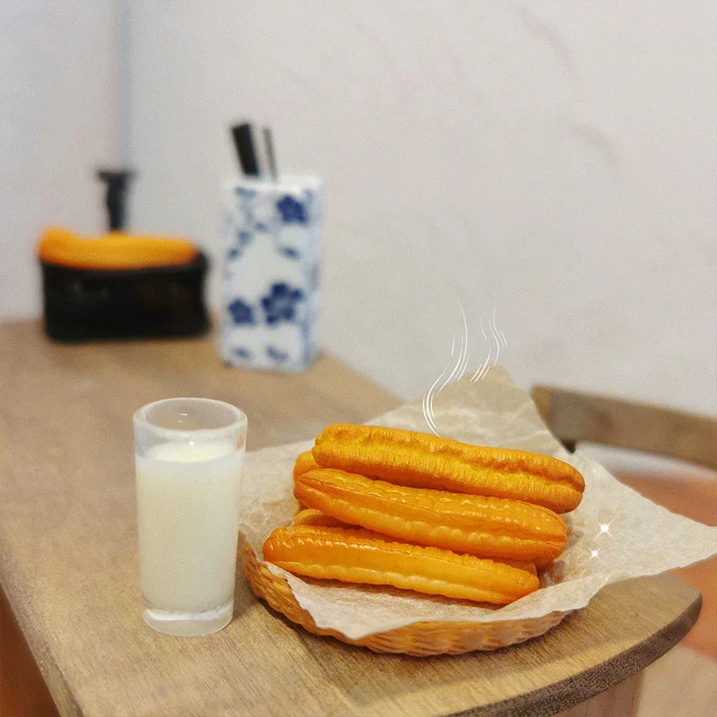 ของเล่นจำลองอาหาร ชุดอาหารเช้า ขนมแท่งทอดน้ำเต้าหู้จิ๋ว สำหรับบ้านตุ๊กตา อุปกรณ์ตกแต่งบ้านตุ๊กตา ของเล่นเด็ก