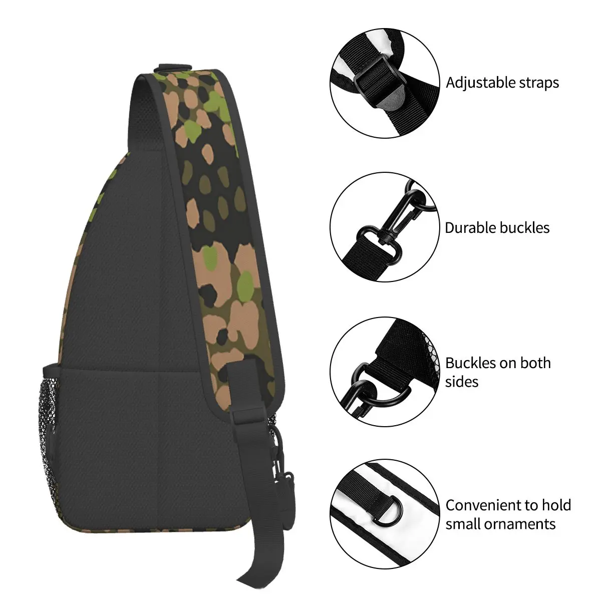 WW2 SS Erbsentarn Camuflagem Crossbody Sling Bag SmallChest Bag Camo Exército Ombro Mochila Daypack para Viagem Caminhadas Camping