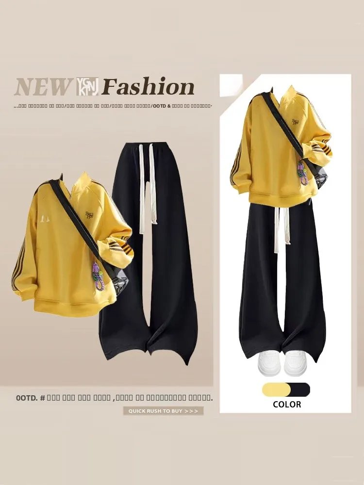 

Women's Sporty Casual Hoodie Set High Waist Wide Leg Pants Two Piece Set Winter Fashion Slimming Clothing High Waist