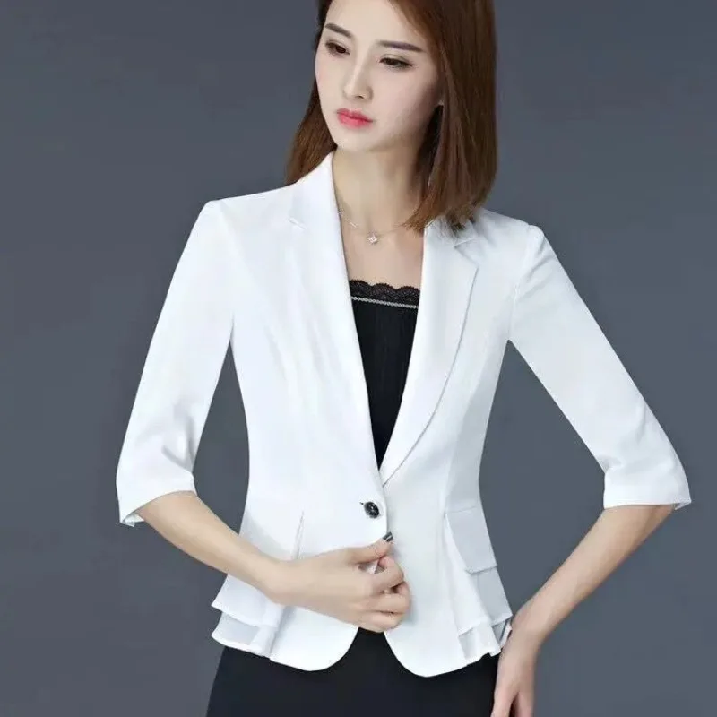 Spring Summer New Fashion Polo Collar Long Sleeved Blazer Casual Versatile Western Suit Slim Fit Commuter Clothing Women Tops