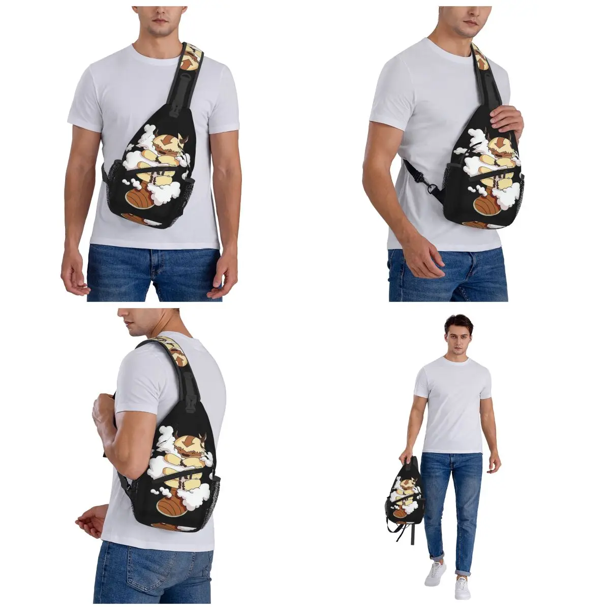 Appa Met Wolken, Avatar The Last Airbender Borsttas Heren Sling Crossbody Rugzak Borsttas Wandelen Dagrugzak Schoudertas