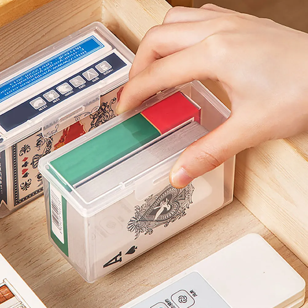 4pcs Transparent PP Card Storage Boxes Clear Lid Playing Cards Organizer Multi Purpose File Case Holder Bin