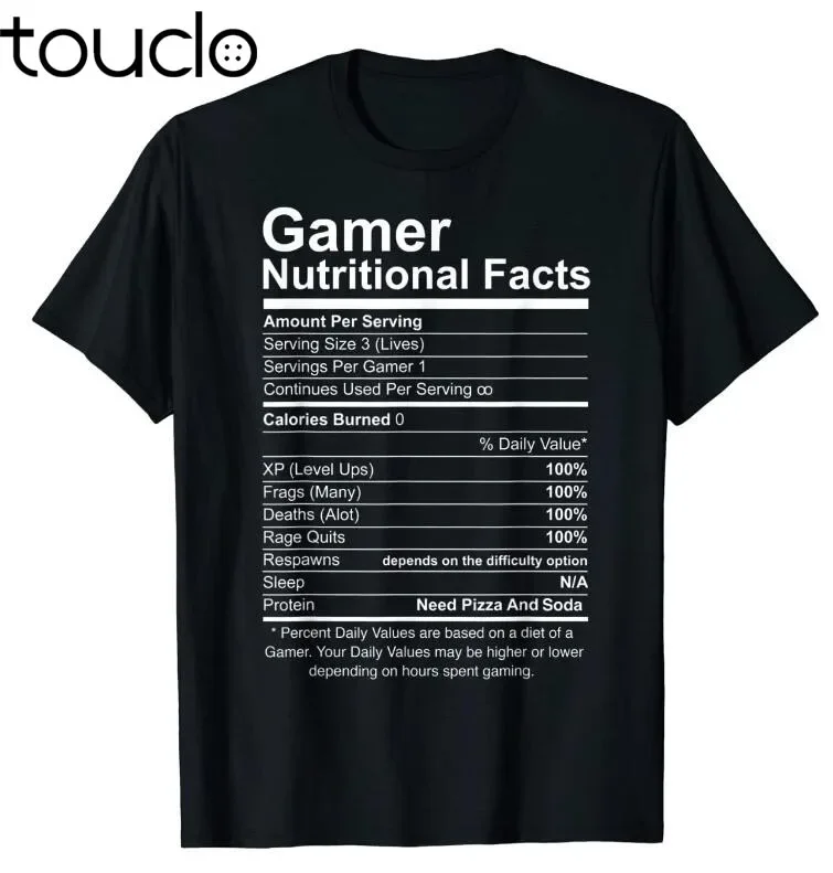 Gamer Nutritional Facts Cool Gamer Video Game Funny T-Shirt