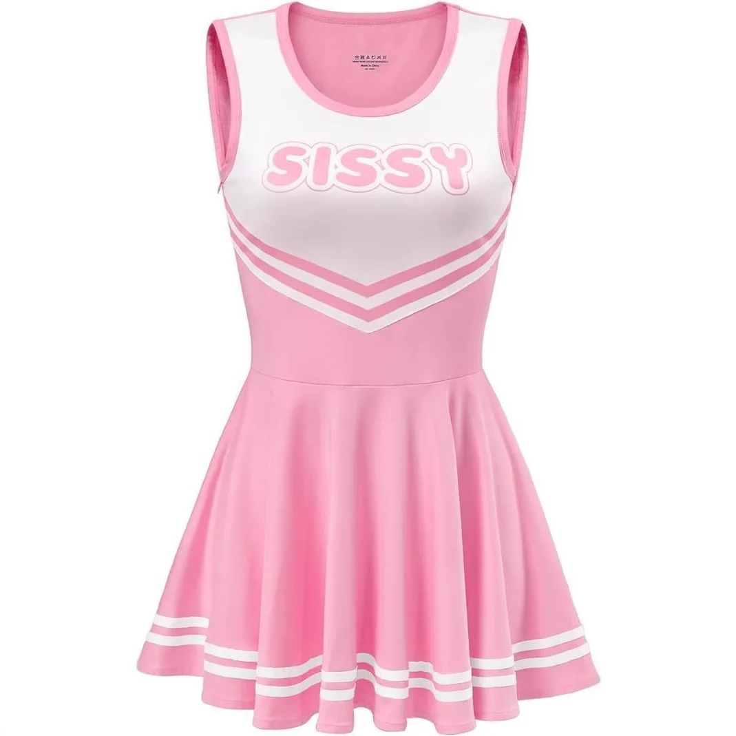 Sissy Cheerleader Dress Women Sleeveless Bodycon Mini Skirt Uniform for Cosplay Party - view 5