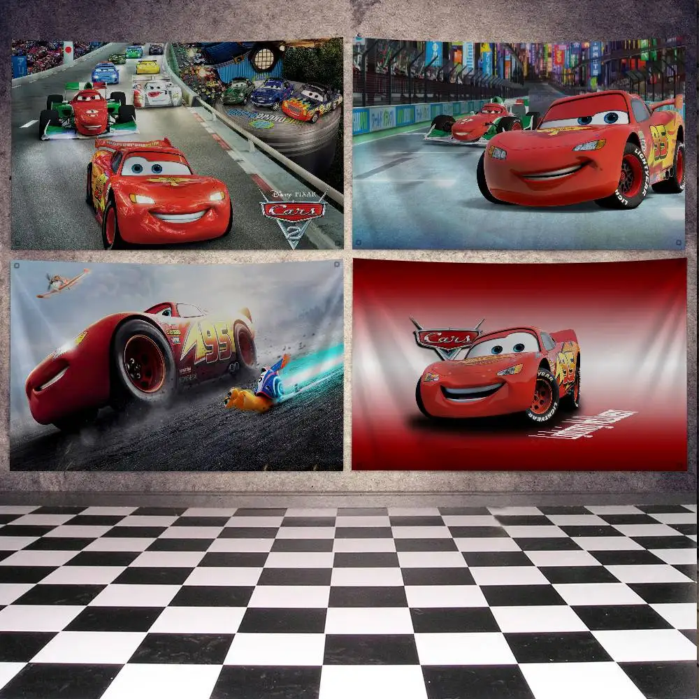 Cartoon Filme Autos Lightning McQueen Flagge Banner Vier Loch Flagge Polyester Outdoor Dekor Zimmer Ästhetik