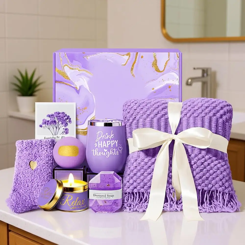 

Расслабляющий подарочный набор с лавандой и пледом для женщин: идеально подходит для Дня святого Валентина, дней рождения и пожеланий о скорейшем выздоровлении.