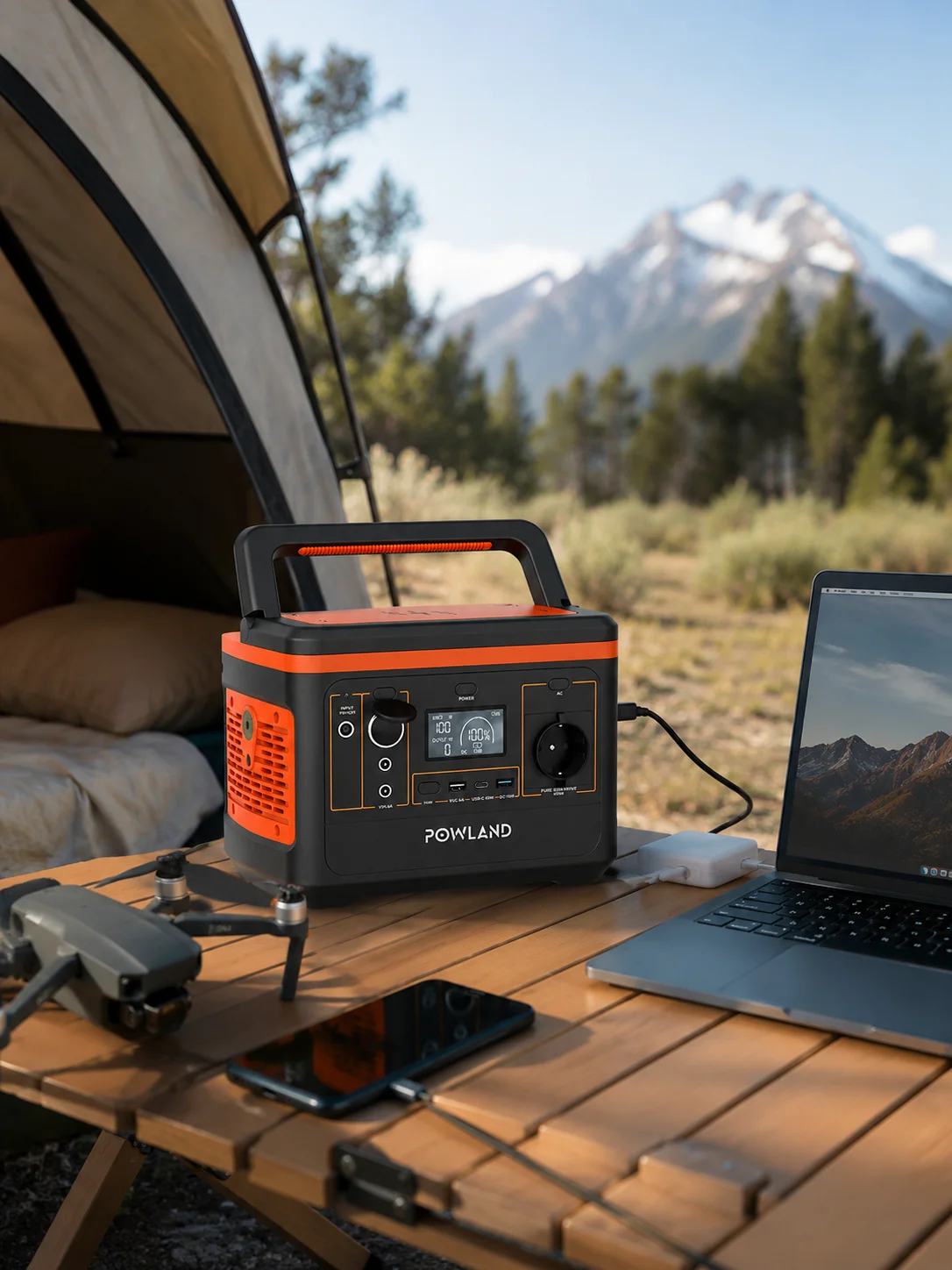 POWLAND 800W Tragbare Powerstation Solargenerator für Reisen, Camping, Wohnmobile mit AC-Anschlüssen, MPPT-Solarstromstation, Typ-C USB-C, Outdoor-Notfall-LED-SOS