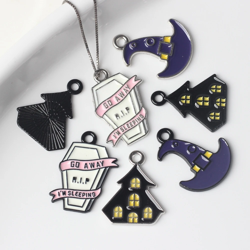 

10pcs Hallowmas Hat House Pendant Charms DIY Handmade Jewelry Making Accessories Earrings Necklace Bracelet Craft Ornament Gifts