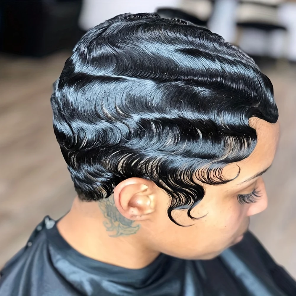

Short Finger Wave Wig Human Hair Wig For Women Short Ocean Wave Wig Pixie Cut Wigs
