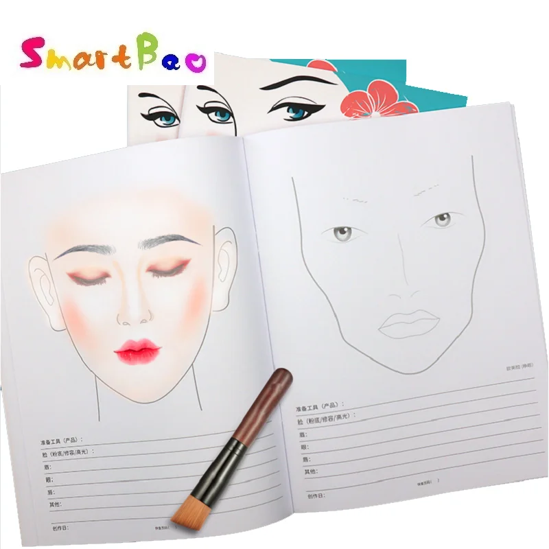 Makeup Face Charts Notebook with Open and Closed Eyes for Professional Make-up Artist 6 Face Shapes In One Book 30 Sheets Paper