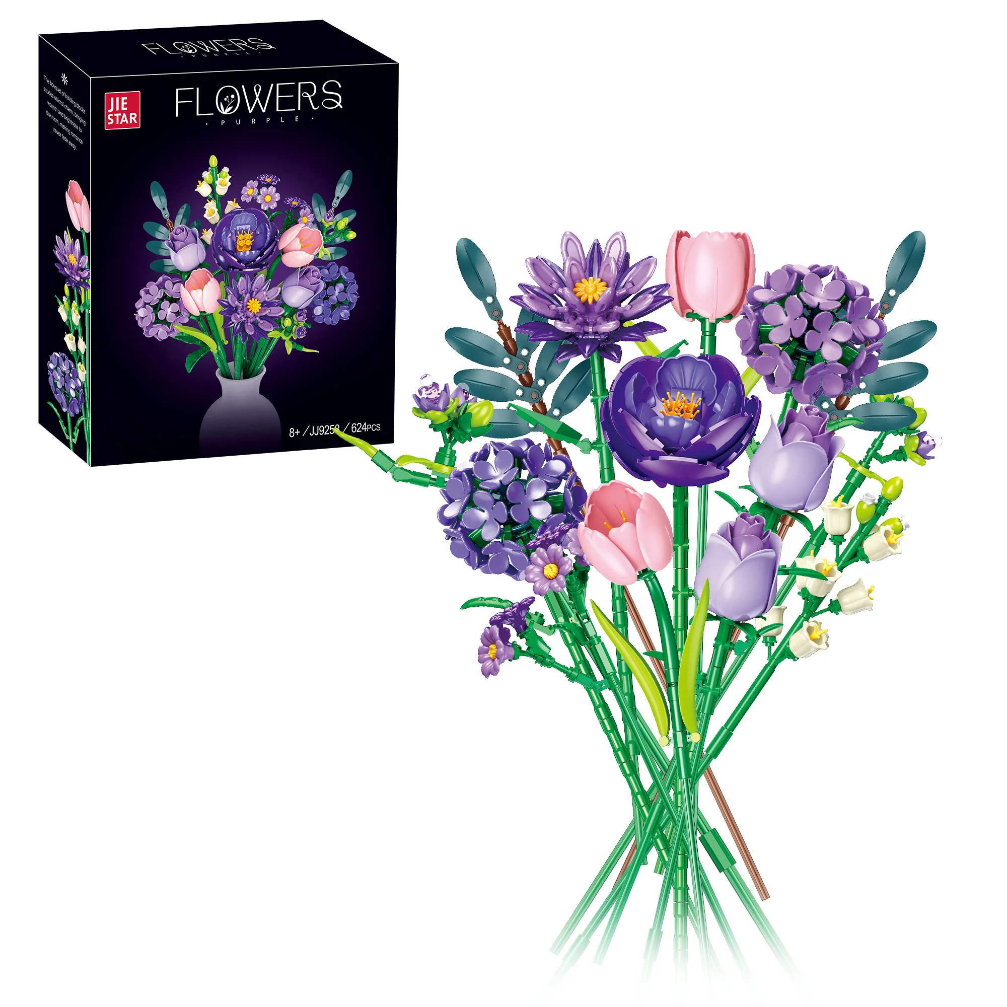 

Flower Bouquet Building Blocks Set, Creative Purple Tulip Artificial Flower Plant Models,for Perfect Mother's Day Gifts