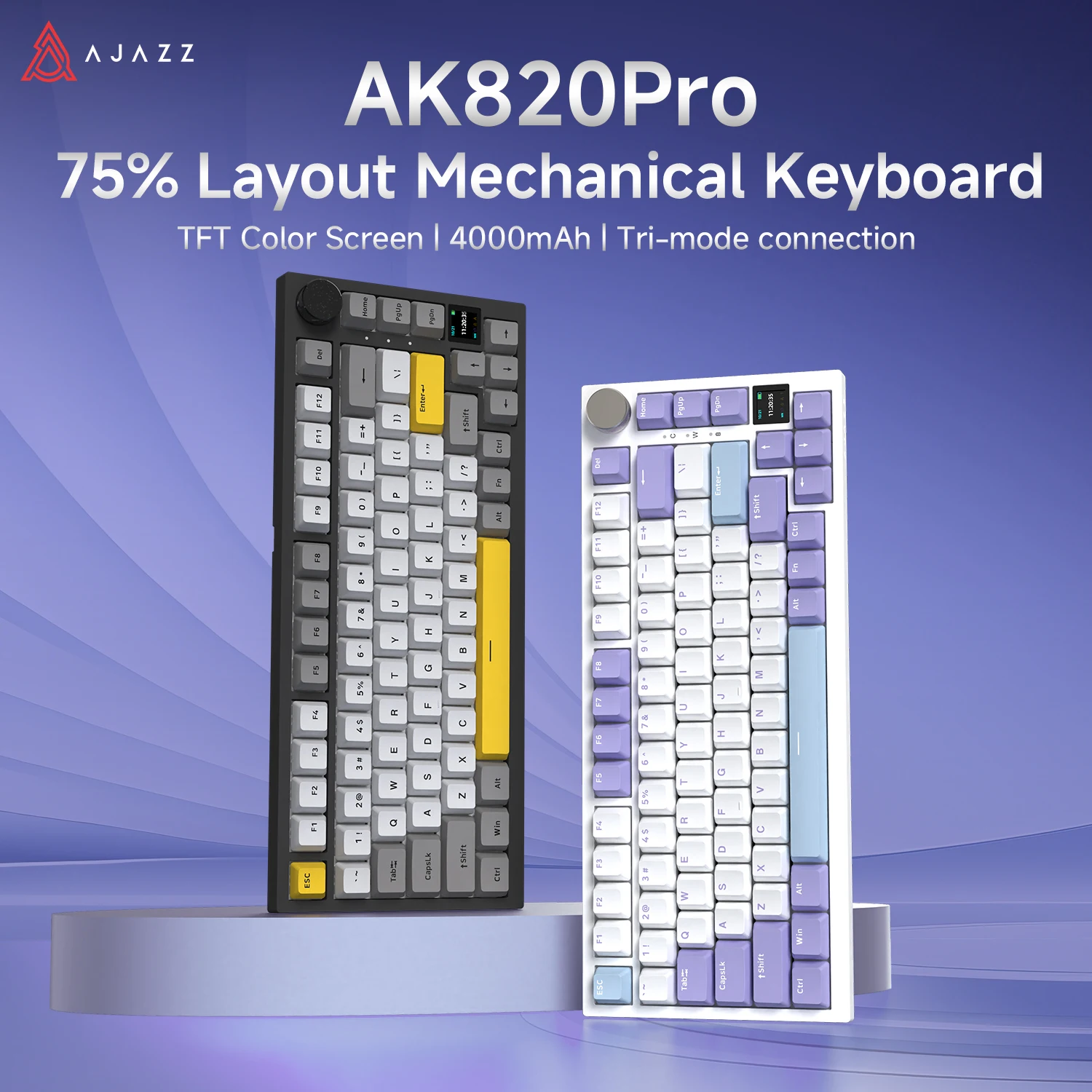 Ajazz AK820 PRO with screen, wireless gaming, mechanical keyboard, multi switch selection, Tri mode, computer office DIY, RGB