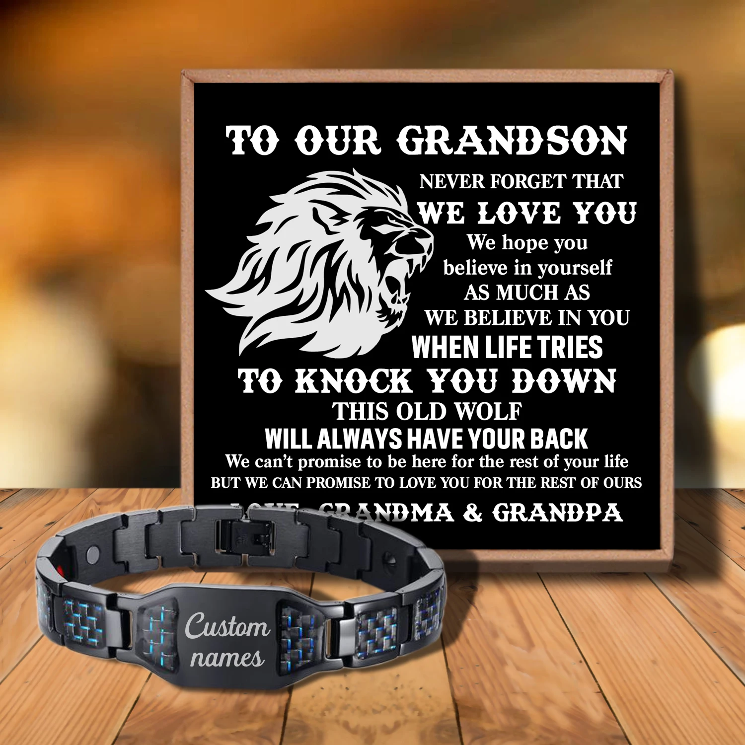 

Sac3164 To Our Grandson We Closed Our Eyes For from Love Grandma And Grandpa Customizable Message Card Bracelet for Birthday