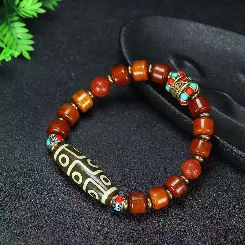 Tibetan Tianzhu Nine-Eye Artificial Ox Bone Tibet Beads Agate Authentic Retro Old Pulp Ethnic Style Bracelet