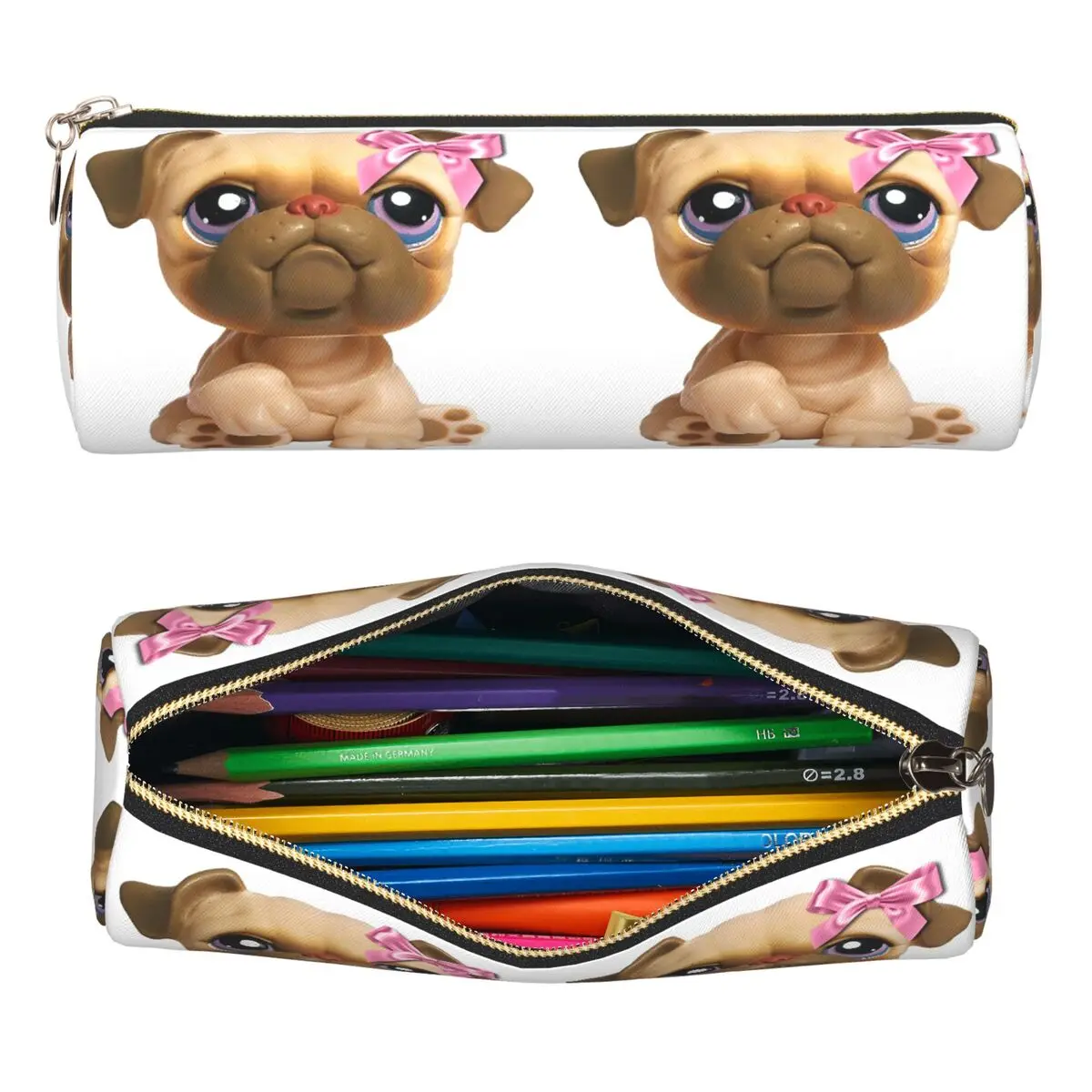 Estojo de Lápis Coquette Littlest Pet Shop LPS Bulldog 451, Caixa Cilíndrica para Canetas, Estojo para Meninos e Meninas, Presentes