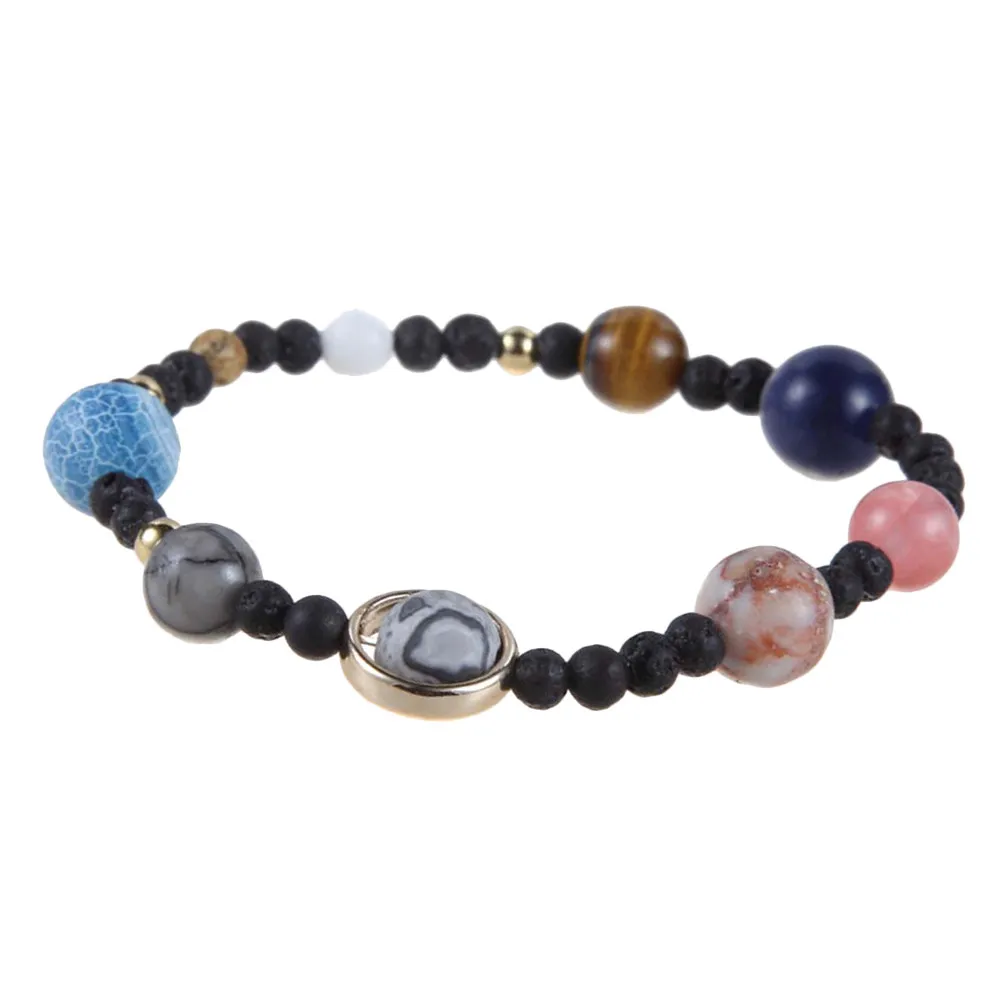 2Pcs Solar System Bracelet Unisex Elastic Planets Beads Bangle Eight Celestial Bodies Design Comfort Fit for Men Women Birthday