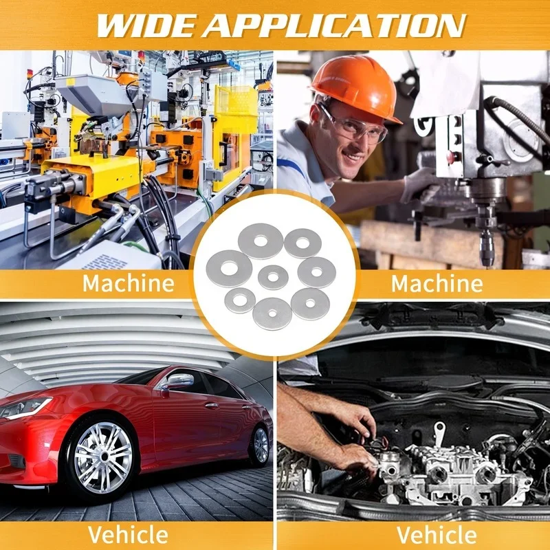 Grandes rondelles plates en acier inoxydable 170, grandes rondelles unies, joints M3 figurés, M5, M6, M8, M10, M12, kit de fixations de rondelle métallique, 75 pièces, 230 pièces, 304 pièces