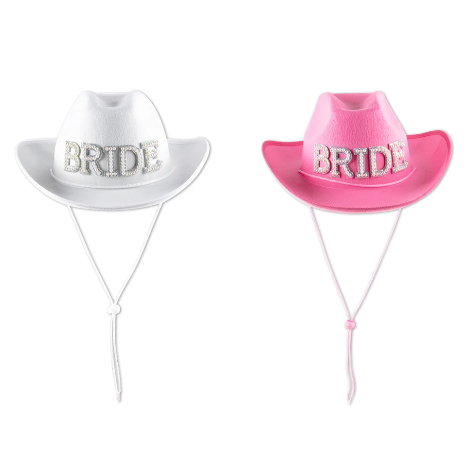 Pink White Bride Cowgirl Hat Bachelorette Party Gifts Bridal  display picture 1