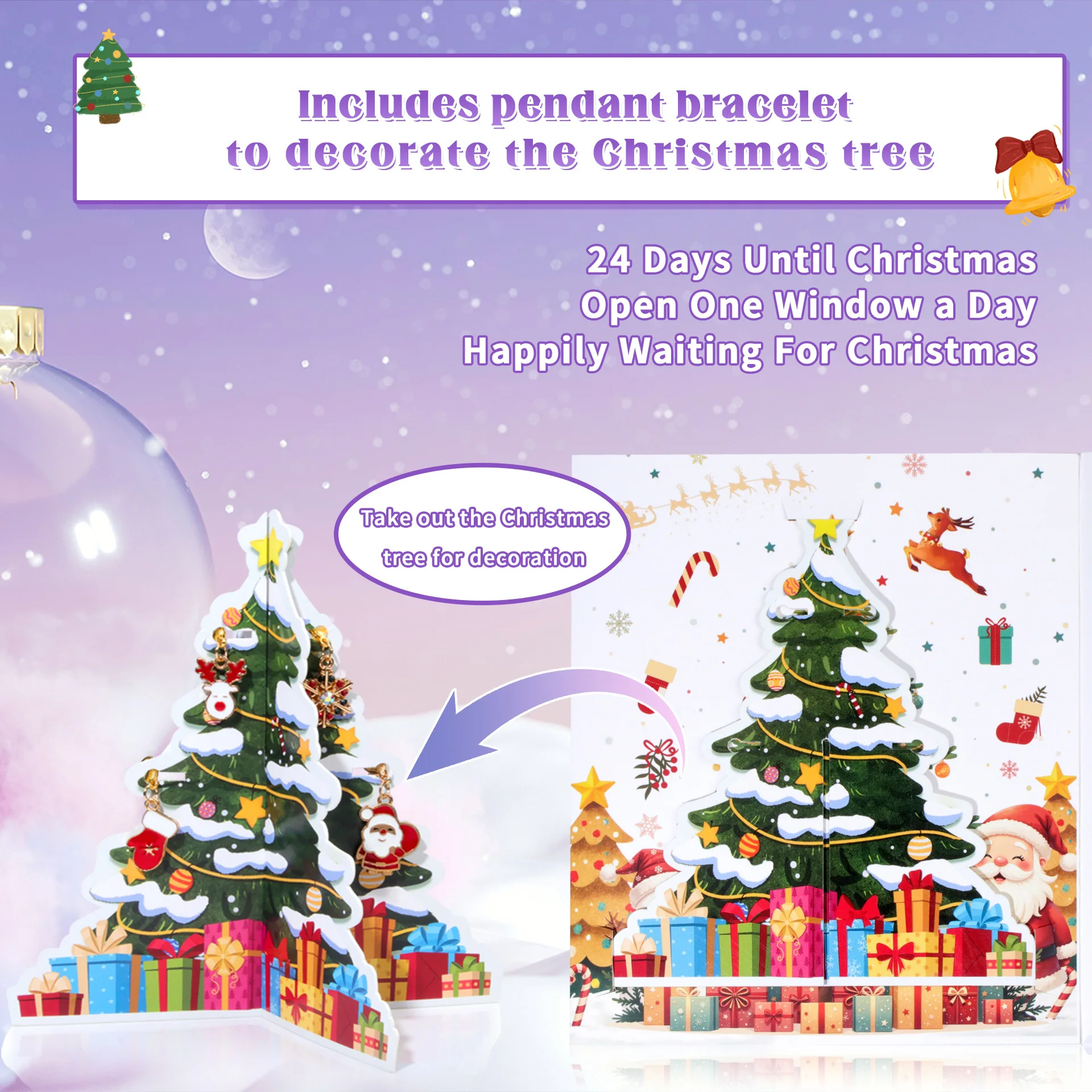 Christmas Jewelry Advent Calendar with Light Advent Calendar 2025 for Kids Christmas 24 Days Countdown Calendar with Bracelet - Image 3