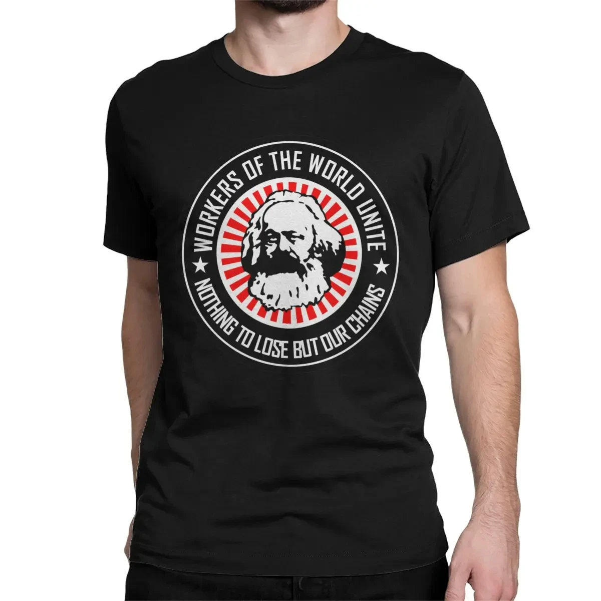 Karl Marx Workers Unite T Shirts for Men Cotton T-Shirts Communism Marxism Socialism Tees Short Sleeve Clothing Harajuku