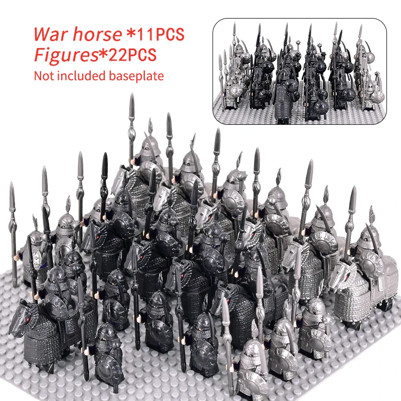 MOC Medieval Knights War Horse Heavy Cavalry Warriors Iron Buddha Warhorse Figures Building Blocks Bricks Toys For Kids gifts