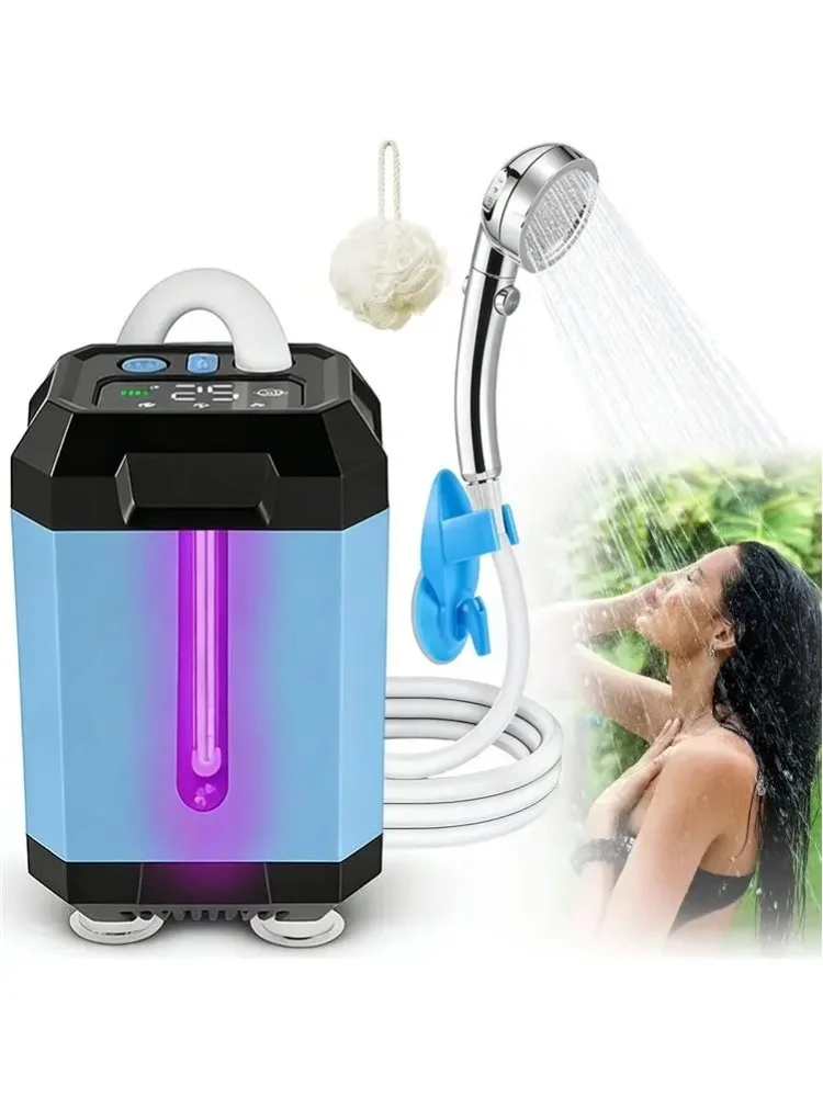 Tragbare Campingdusche, Verbesserte Outdoor-Dusche mit 5400mAh Wiederaufladbarer Batteriepumpe, Wasserdicht für Camping, Wandern, Autowäsche, Haustierpflege