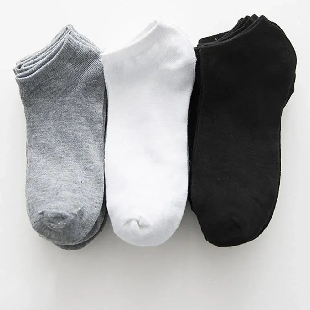 10Pairs Men\'s Socks Spring Summer Cotton Socks Breathable Sports Sock Solid Color Boat Socks Comfortable Ankle Socks White Black