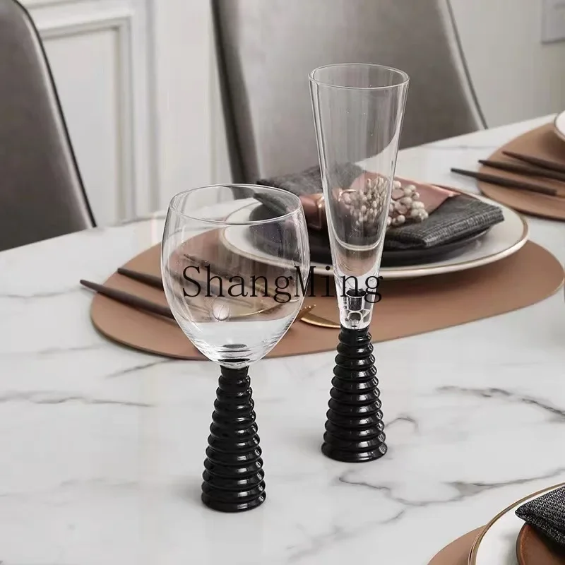 

CL Creative Black Threaded Glass Red Wine Glass Show Room Decorative Ornament Champagne Glass Table