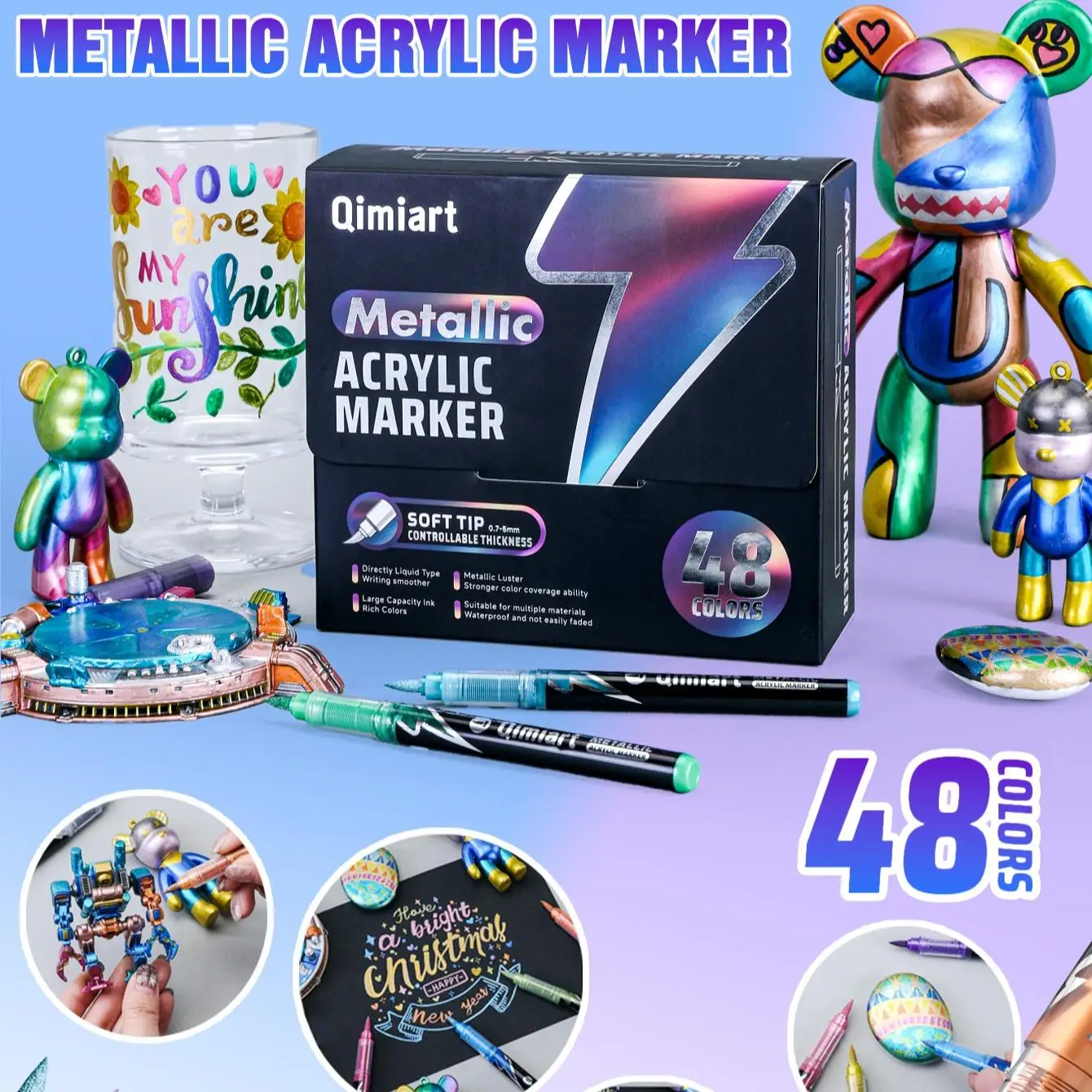 Languo 48-Color Metallic Tip Single-Point Acrylic Marker Pens, Suitable for Gundam Scale Model Painting, DIY Tools, and Rock Painting