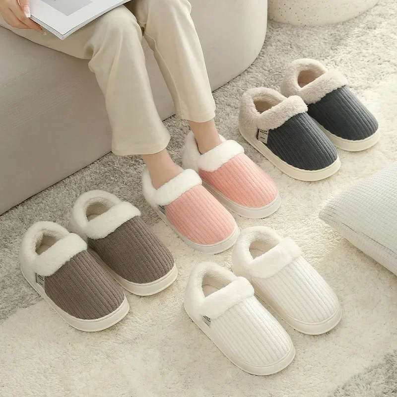 

Indoor Warm Cosy Non-slip Plush Slippers For Women 2024 New Winter Trend Closed-toe Slides Ladies Home Cotton Shoes