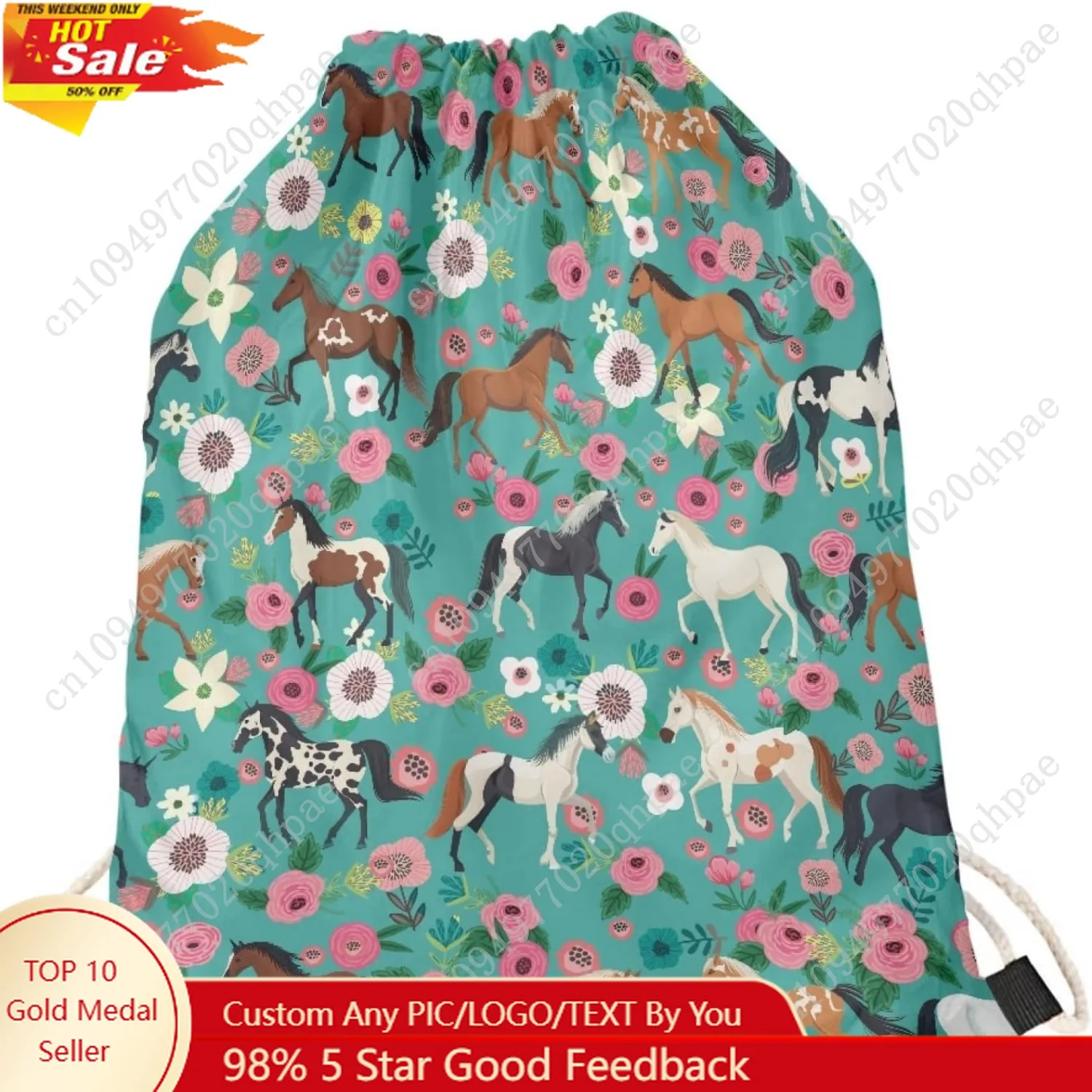 

Upetstory Floral horse Drawstring Backpack String Bag Sackpack Cinch Storage Pouch for Women Girls Kids Gym Shopping Sport Yoga