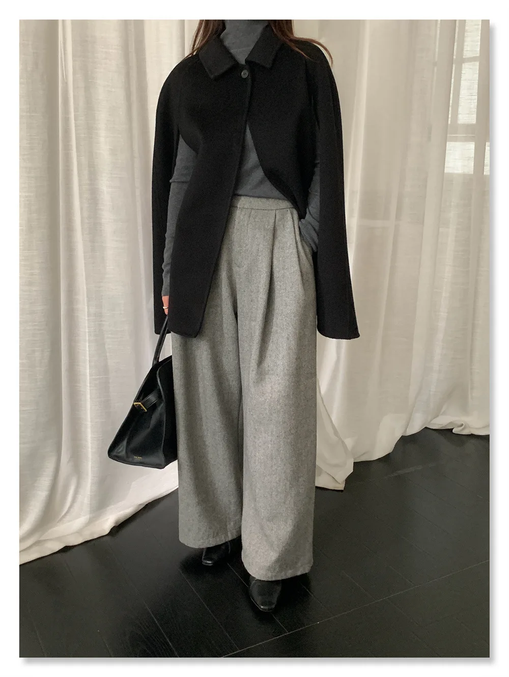 UMI MAO Woolen Coat Women New Autumn Winter Elegant Korean Style Simple Cape Double-Sided Hand-Sewn Wool Jacket Femme