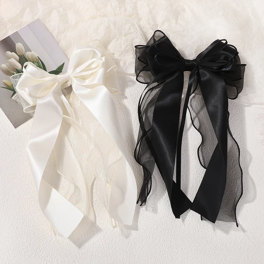 Eleganckie damskie spinki do włosów z koronką i kokardą, jednolite satynowe spinki z kokardką, koreańskie wsuwki dla dziewczynek, ozdoby do włosów na imprezę, akcesoria do włosów.