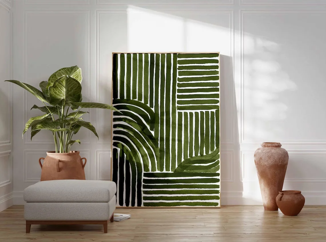 Green Abstract Line Art Print – Modern Minimalist Geometric Poster, Contemporary Wall Decor, Mid Century Inspired Artwork image 5