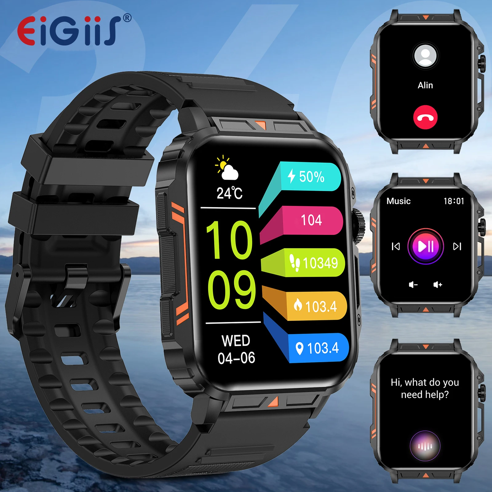 

EIGIIS Smart Watch for Men 1.95" HD Touch Screen Smartwatch Bluetooth Call Waterproof Fitness Tracker Sport Outdoor Smartwatch